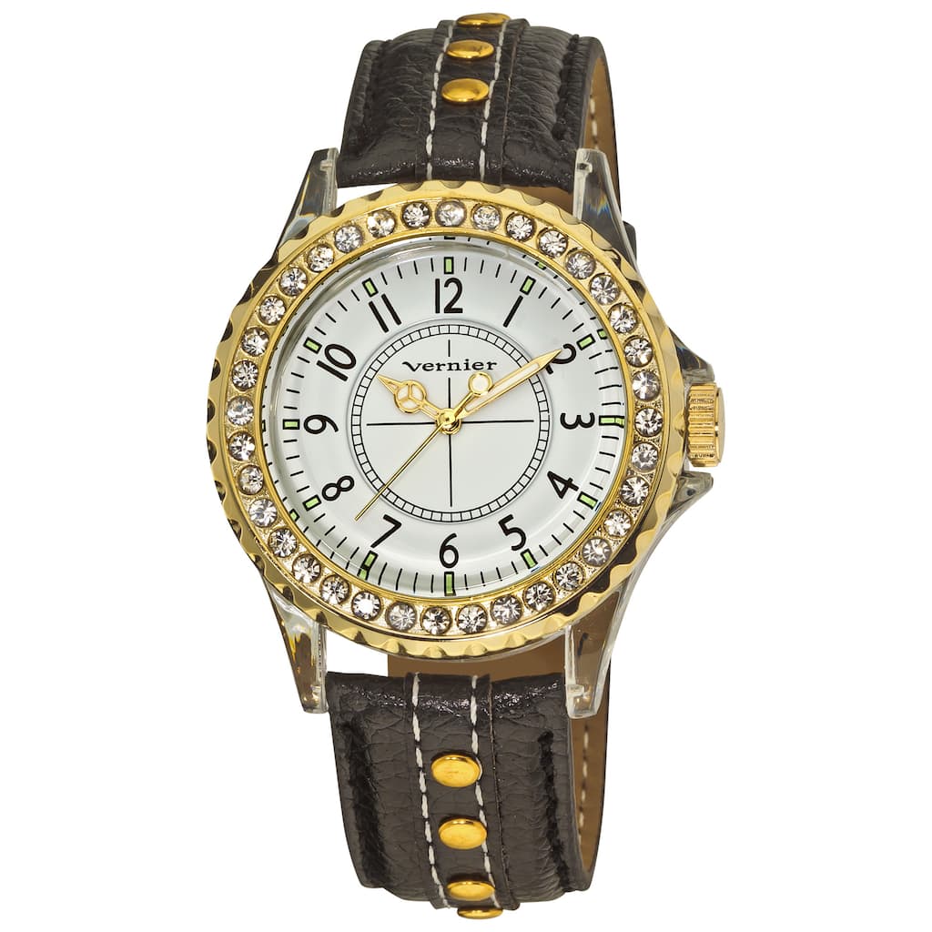 Vernier Women's V11104BKG Round Crystal Clear Bezel Quartz Watch