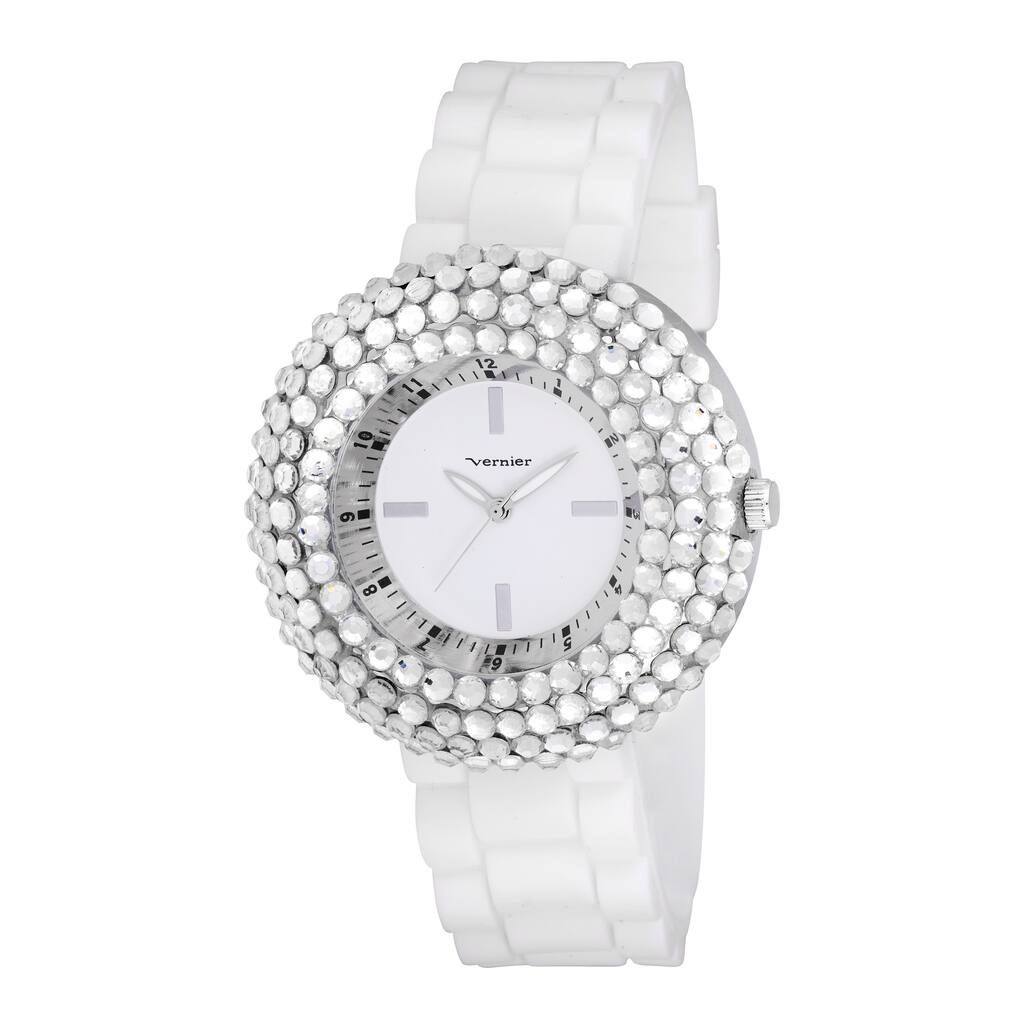 Vernier Woman's V11058WT Crystal Stone Bezel Watch