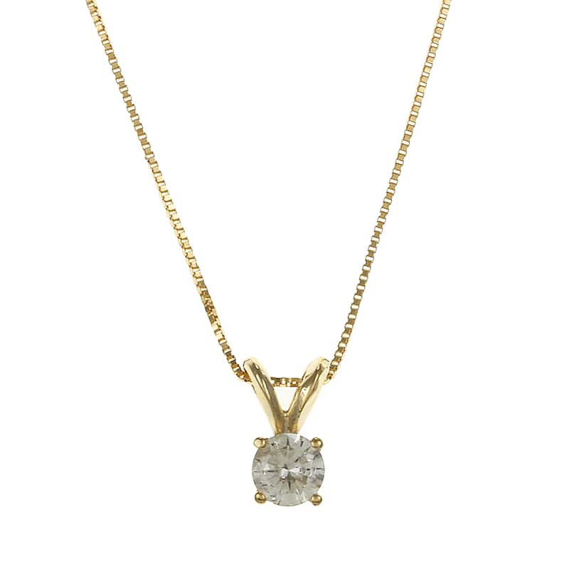 Auriya 1/3 carat TDW Round Solitaire Diamond Necklace 14k Gold(J-K, I2)