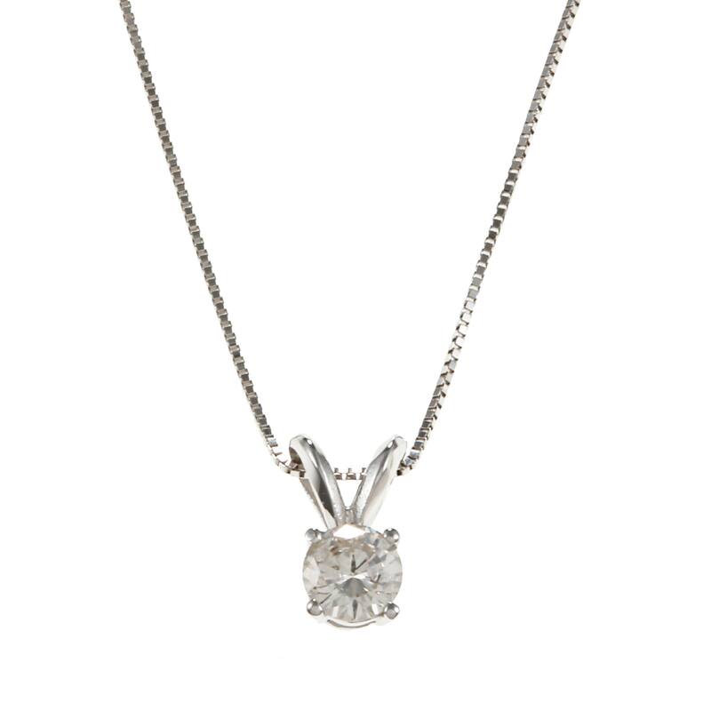 Auriya 1/3 carat TDW Round Solitaire Diamond Necklace 14k Gold(J-K, I2) - White