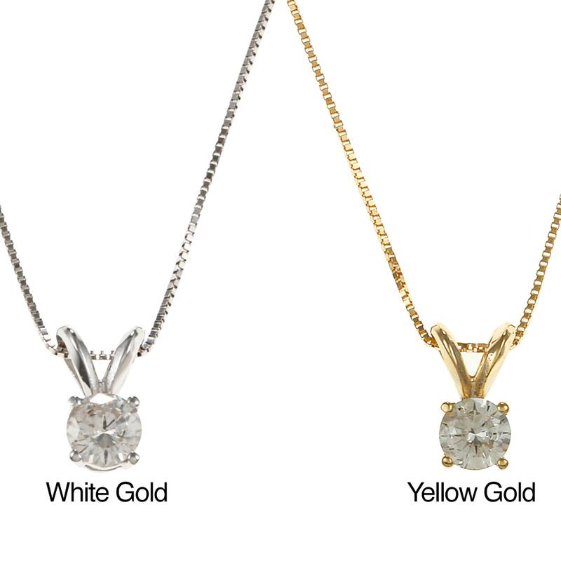 Auriya 1/3 carat TDW Round Solitaire Diamond Necklace 14k Gold(J-K, I2) - Yellow