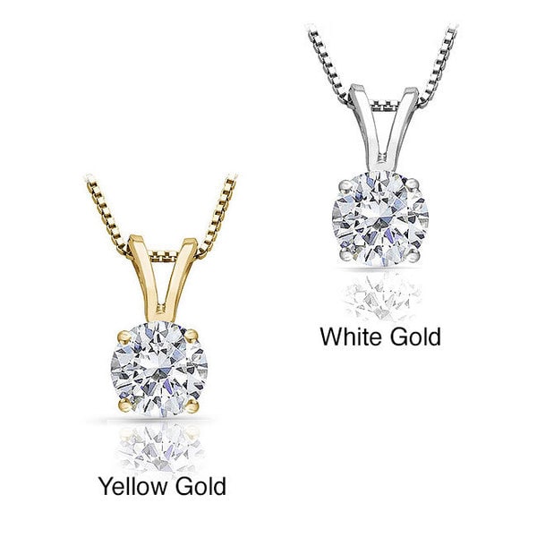 Auriya 14k Gold 1/2ct TDW Diamond Solitaire Necklace (J K, I2) Auriya Diamond Necklaces