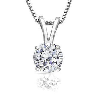 Auriya 14k Gold Round Solitaire Diamond Necklace 1/2 carat TDW (J-K, I1)