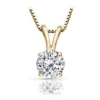 Auriya 14k Gold Round Solitaire Diamond Necklace 1/2 carat TDW (J-K, I1)