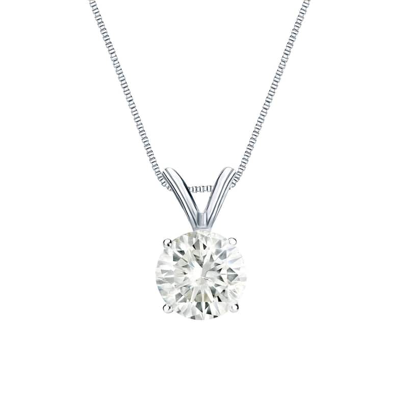 Auriya 14k Gold Round Solitaire Diamond Necklace 1/2 carat TDW (J-K, I1) - White