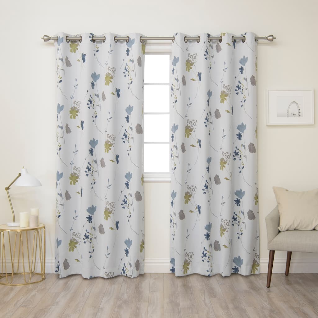Aurora Home Flower Printed 84-inch Grommet Curtain Panel Pair - 52 x 84