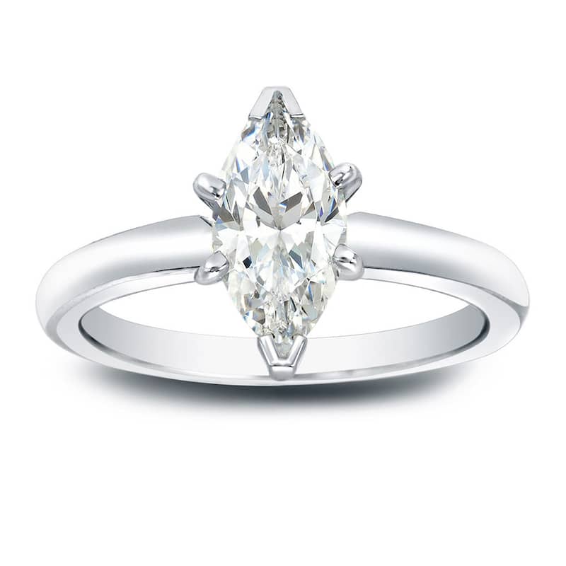 Auriya 14k Gold 1ctw Solitaire Marquise Diamond Engagement Ring (I-J, I1-I2) - 4 - White