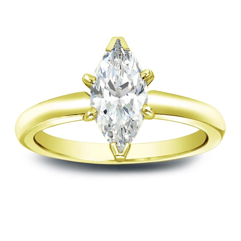 Auriya 14k Gold 1ctw Solitaire Marquise Diamond Engagement Ring (I-J, I1-I2) - 4 - Yellow