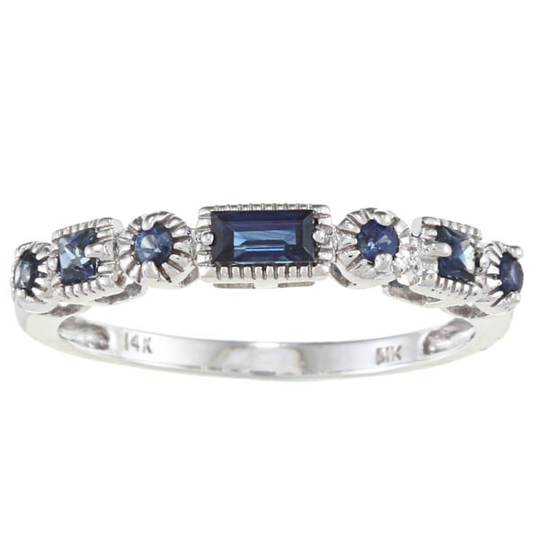 14k White Gold 3/8ct TGW Blue Sapphire Band
