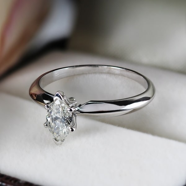 Auriya 14k Gold 1/2ct TDW Marquise Diamond Solitaire Engagement Ring