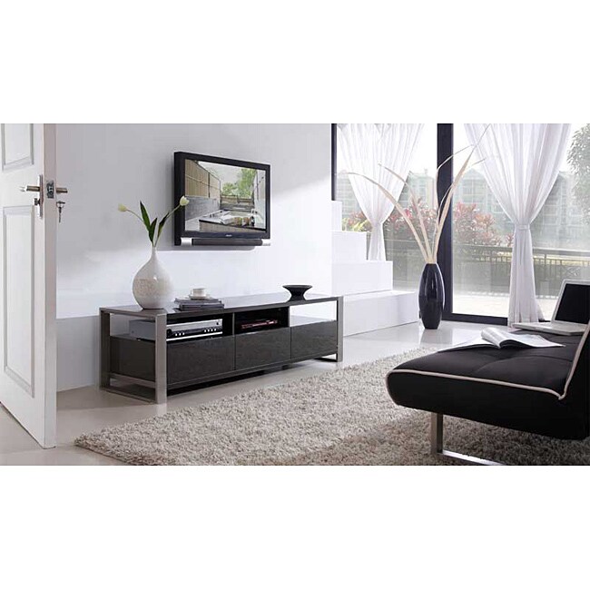 Shop 'Adrianna' Grey HighGloss Stainless Steel TV Stand Free