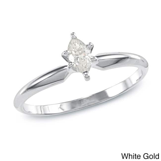 Auriya 10k Gold 1/4ct TDW Marquise Solitaire Diamond Engagement Ring (I-J, I2) - 4 - White
