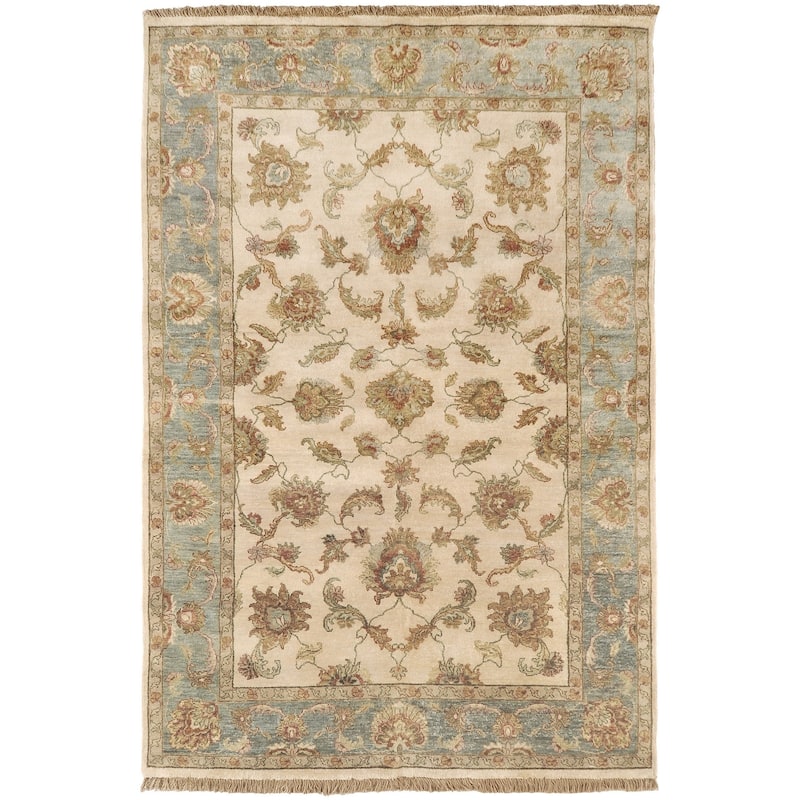 Hand-knotted Green Hobnil Wool Area Rug - 2' x 3' - 2' x 3' - 2' x 3' - Beige