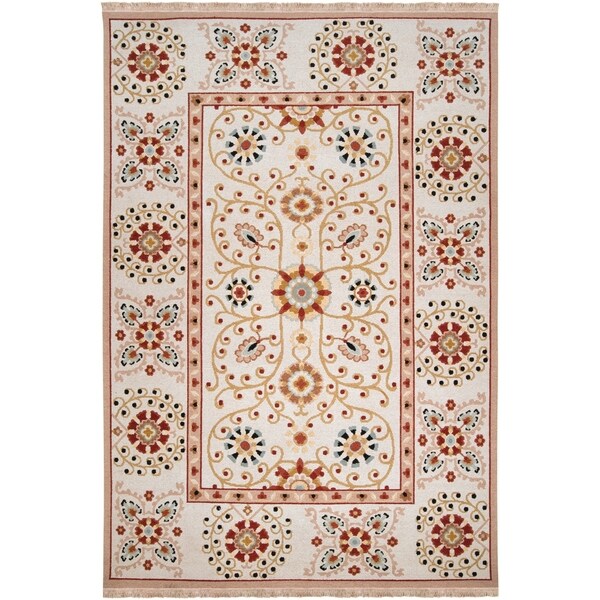 Hand-knotted Ivory Paisley Floral Hemera New Zealand Wool Area Rug - 6' x 9'