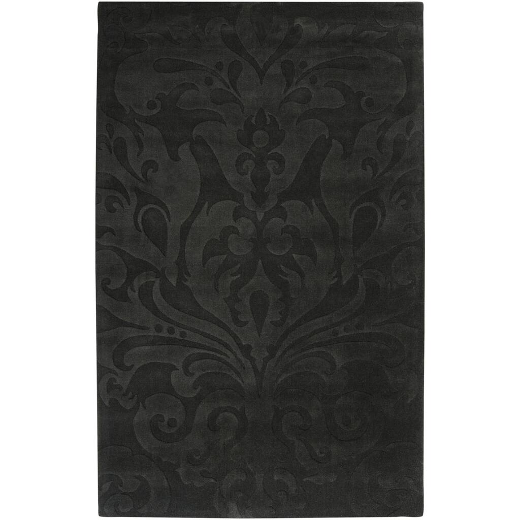 Loomed Black Hidsata Damask Pattern Wool Area Rug - 5' x 8'