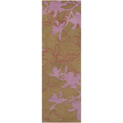 Jef Designs Hand tufted Tan/Purple Contemporary Klamath Wool Floral Rug (2'6 x 8') Surya Runner Rugs