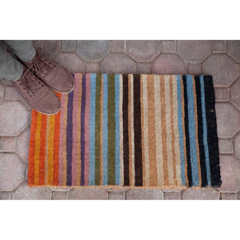 Entryways Handwoven Extrathick Rainbow Coir Doormat (1'6 x 2'6) On