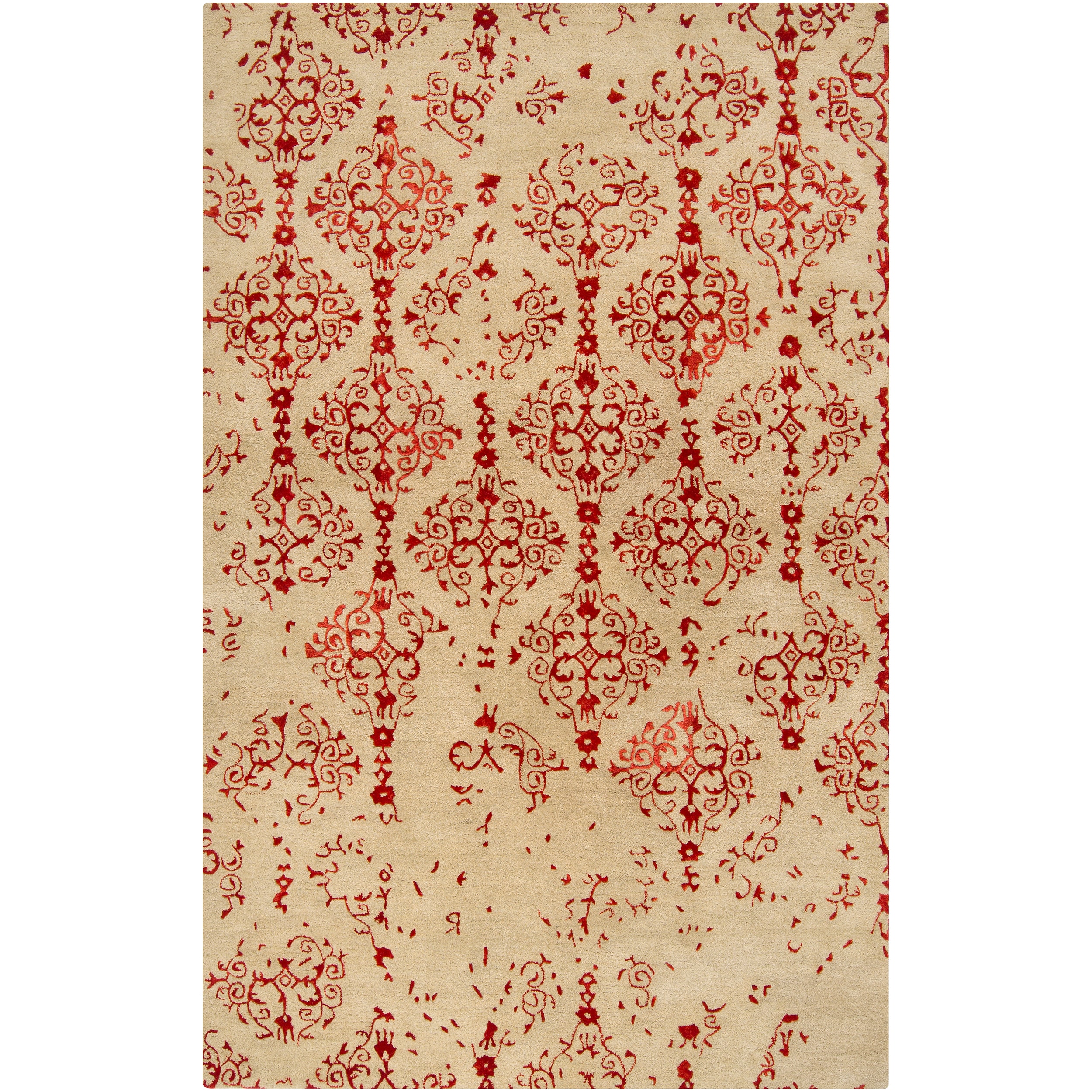 Hand tufted Contemporary Red Accented Pointer New Zealand Wool Abstract Rug (8 X 11)