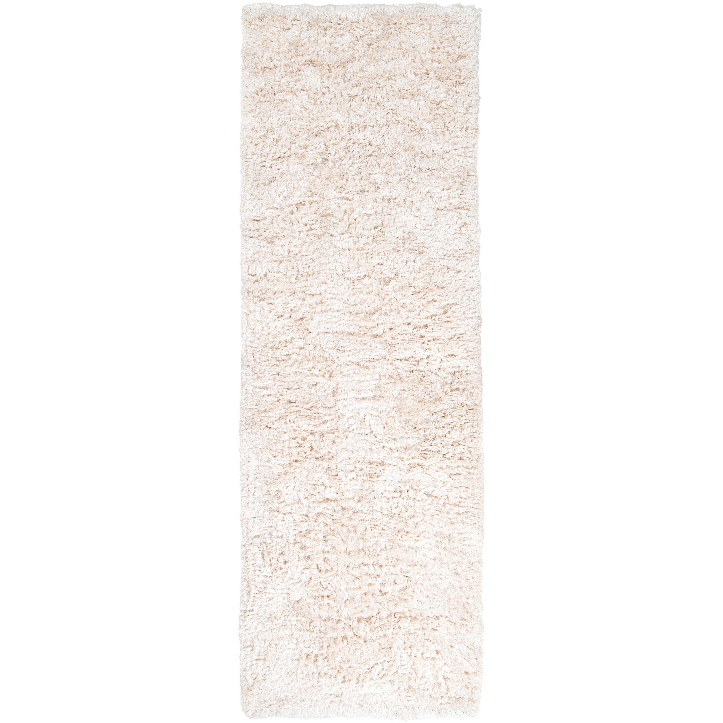 Hand woven Ivory Anatolian Plush Shag Zealand Wool Rug (26 X 8)