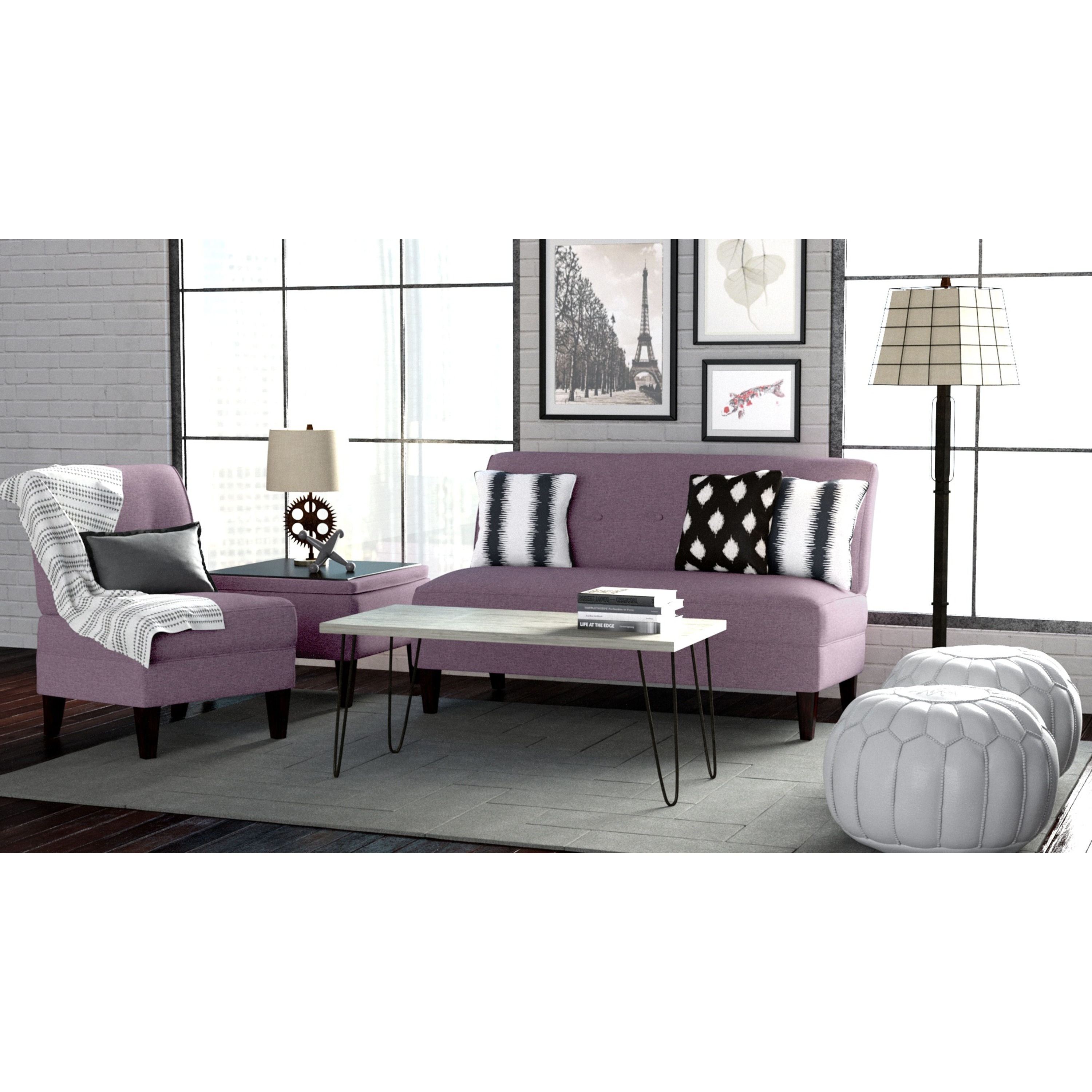 Portfolio Engle Amethyst Purple Linen 3 piece Sofa Set