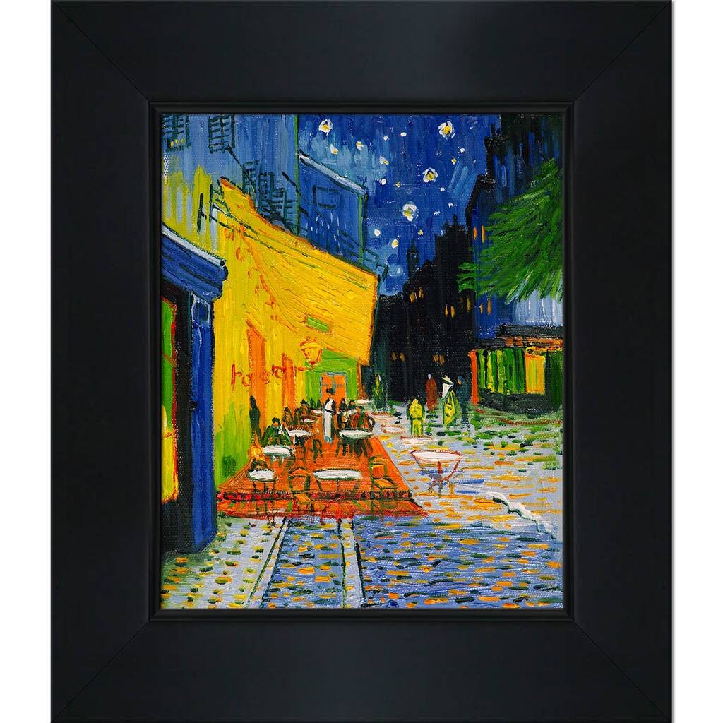 La Pastiche Vincent Van Gogh 'Cafe Terrace at Night' Hand-painted Framed Canvas Art