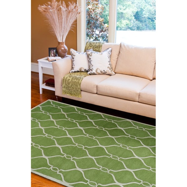Shop Handtufted Green Zipa Geometric Trellis Wool Area Rug 5' x 8