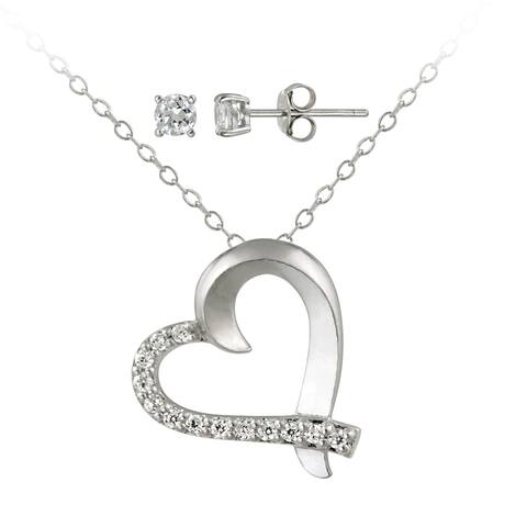 Icz Stonez Sterling Silver Cubic Zirconia Heart Jewelry Set (1ct TGW)