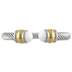 Miadora Stainless Steel Two tone 5ct TFW White Onyx Cable Cuff Miadora Gemstone Bracelets