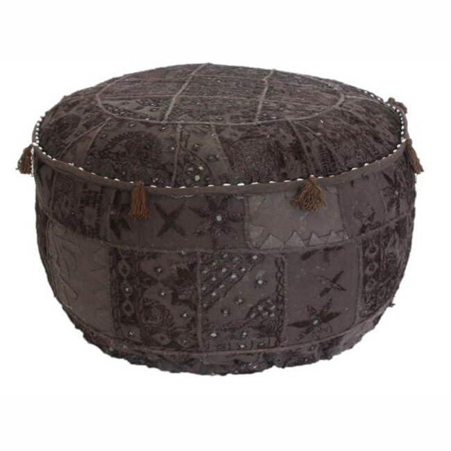 nuLOOM Handmade Casual Living Indian Round Brown Pouf