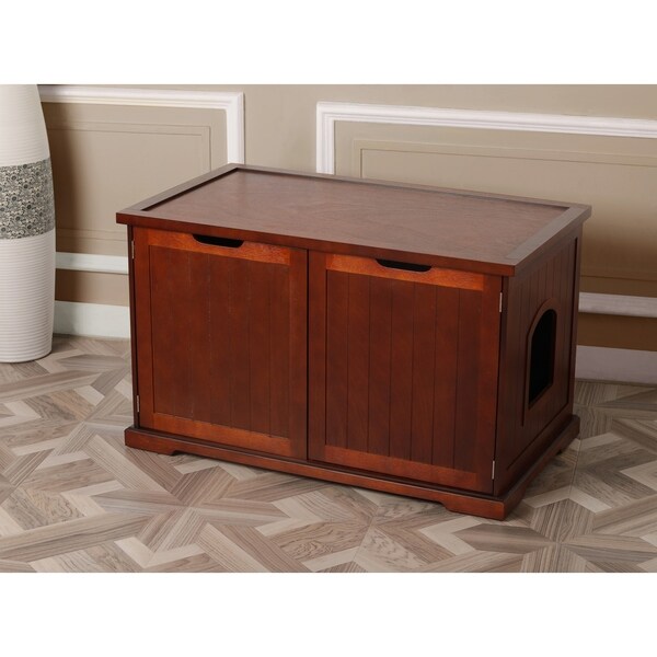 Merry Products Decorative Bench W Enclosed Cat Litter Box Walnut
