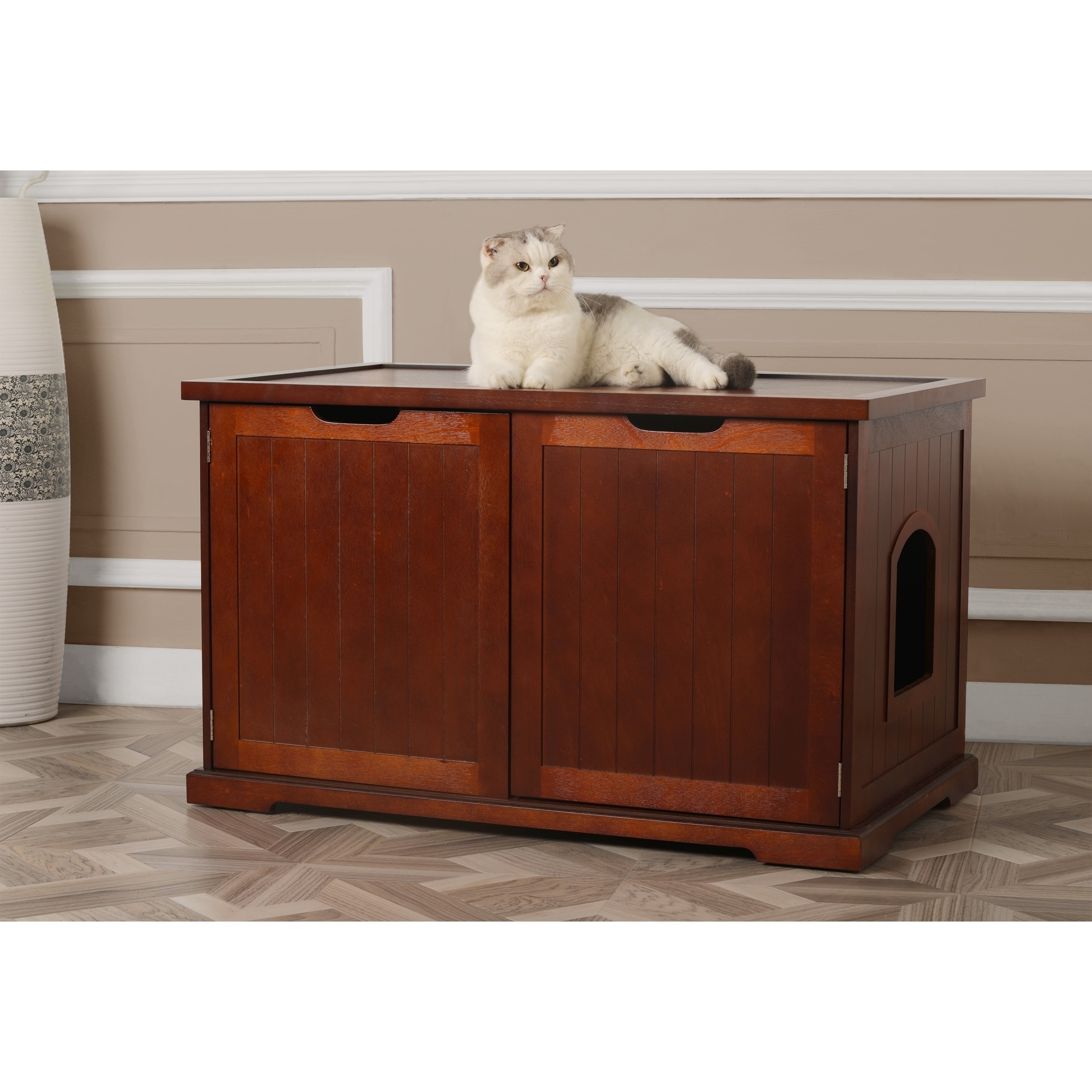 Merry Products Walnut Cat Hidden Litter Box Furniture Bench Bf02c440 9a5b 4cc8 Abfb 184f633c9138 