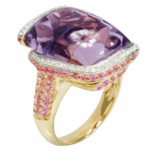 De Buman 18k Gold Amethyst/ Citrine and 1/4ct TDW Diamond Ring (G H,VS1) De Buman Gemstone Rings