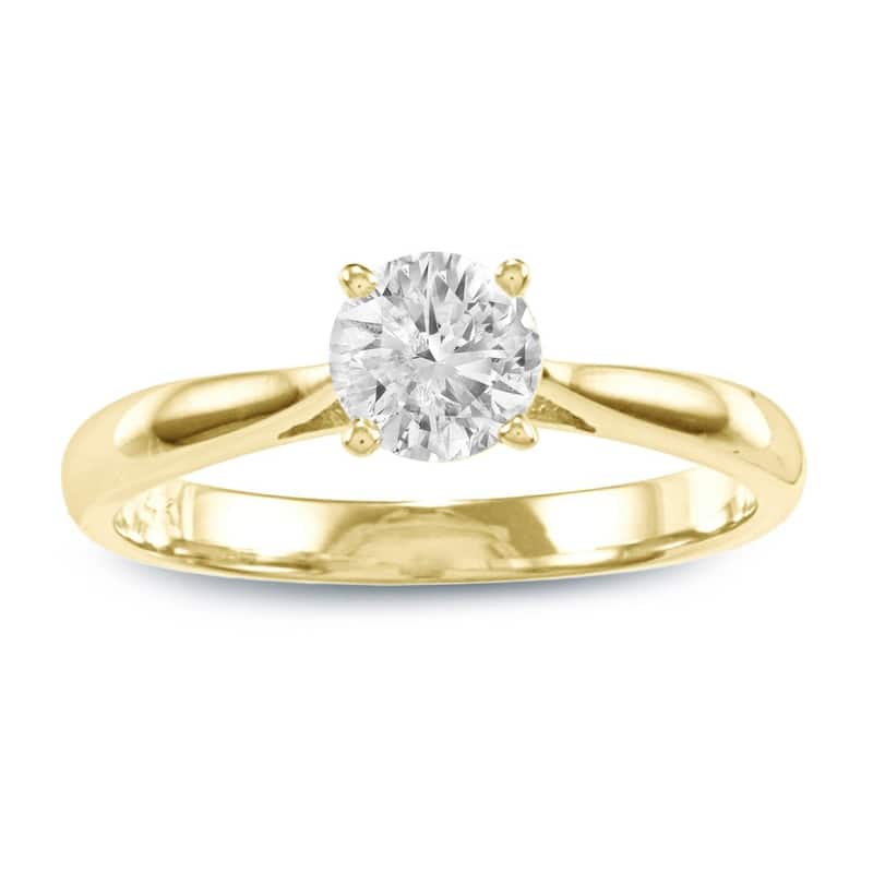 Auriya 14k Gold 1ctw Round Solitaire Diamond Engagement Ring (J-K, I2-I3) - Yellow - 5.5