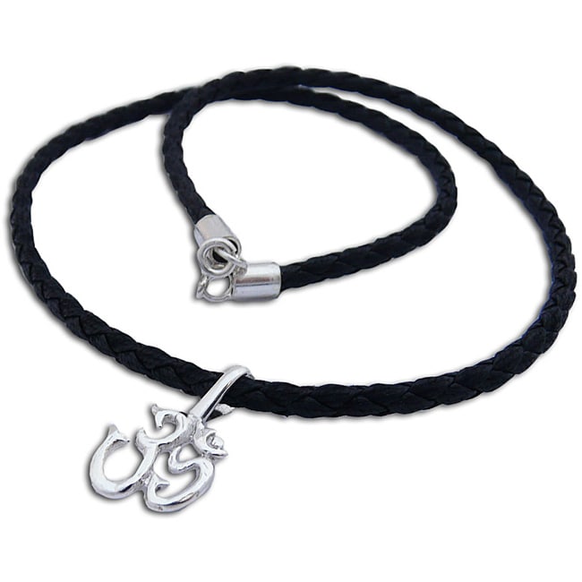 Sterling Silver 'Om' Leather Necklace (India) - 14115645 - Overstock ...