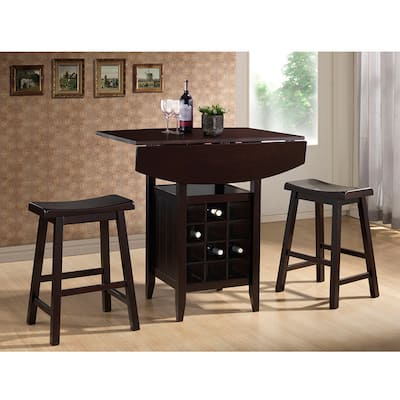 Dark Brown Wood Drop Leaf Pub Set by Baxton Studio