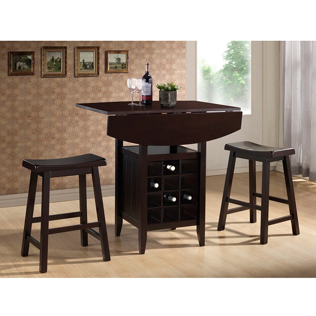 Reynolds Dark Brown Wood 3 piece Modern Drop leaf Pub Set With Wine Rack