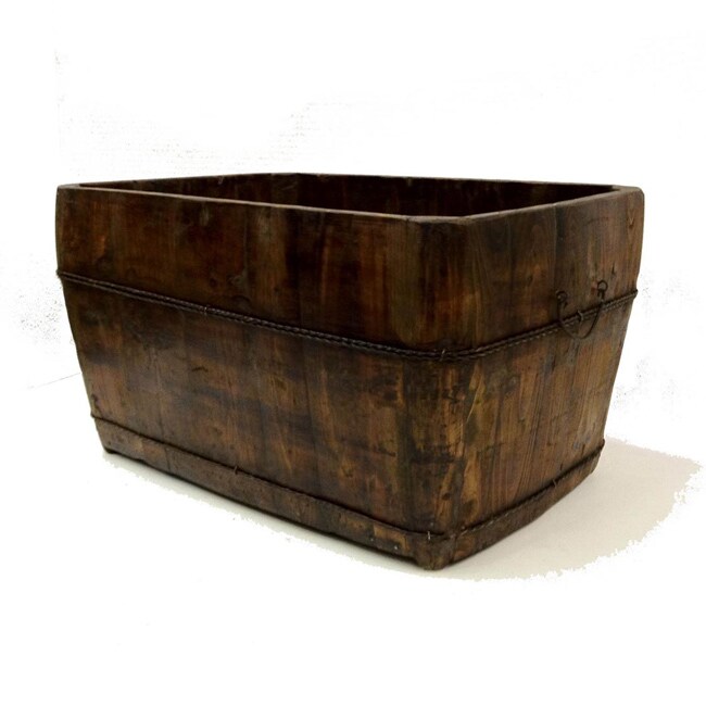 Large Vintage Wooden Square Sink In Natural