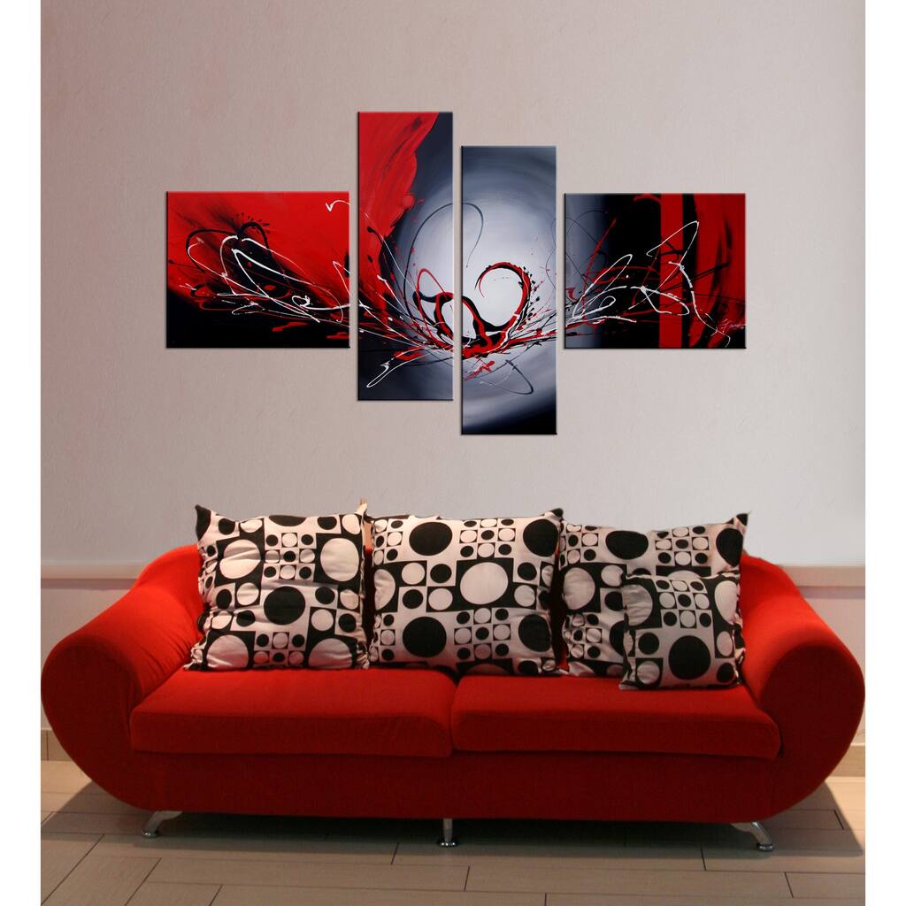 Hand-painted 'Red Wing' 4-piece Gallery-wrapped Canvas Art Set - multi