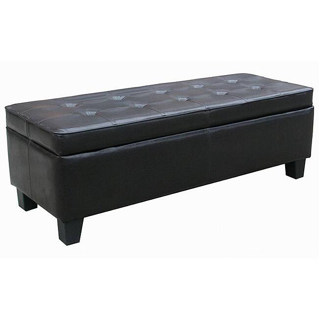 Black Leather Tufted Storage Bench Ottoman