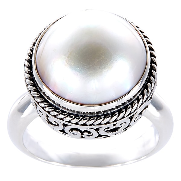 Shop Handmade Antiqued Sterling Silver Mabe Pearl Bali Filigree Ring ...