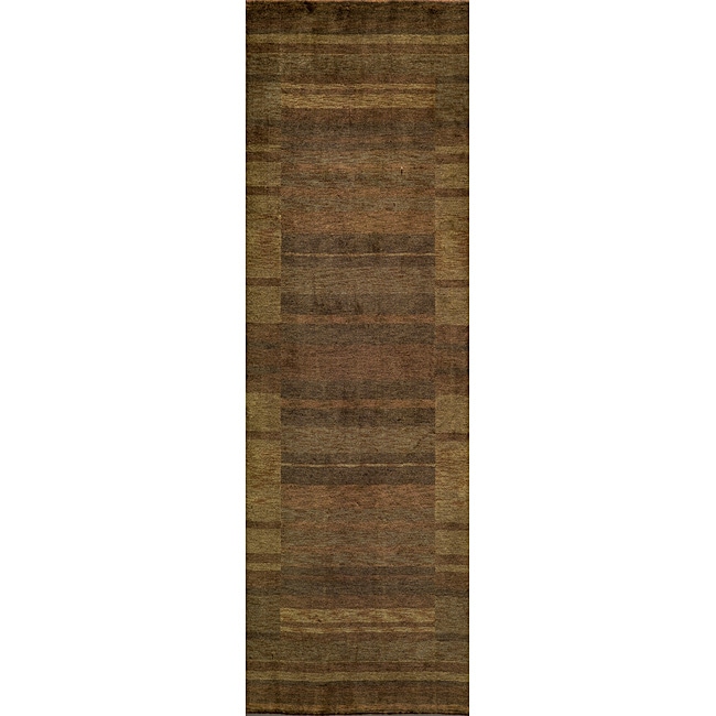 Hand loomed Loft Brown Gabbeh Border Wool Rug (26 X 8)