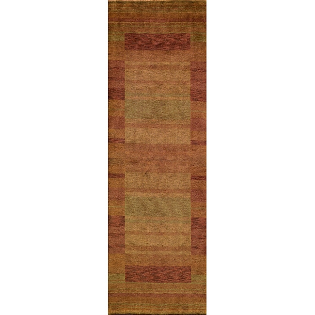 Hand loomed Loft Rust Gabbeh Border Wool Rug (26 X 8)