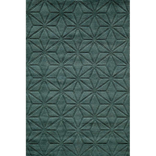 Hand loomed Loft Blue Dimensions Wool Rug (76 X 96)