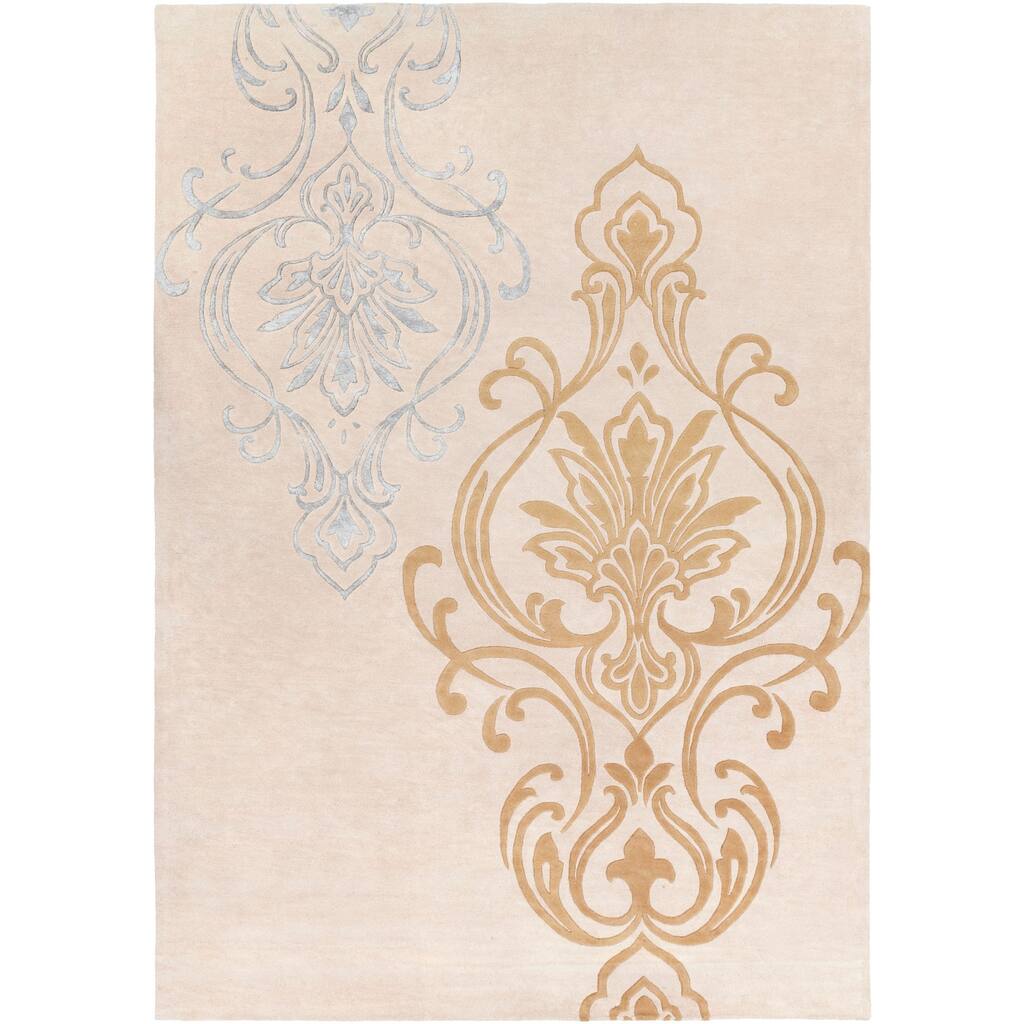 Hand-tufted Tan Eurydice Damask Design Wool Area Rug - 9' x 13'