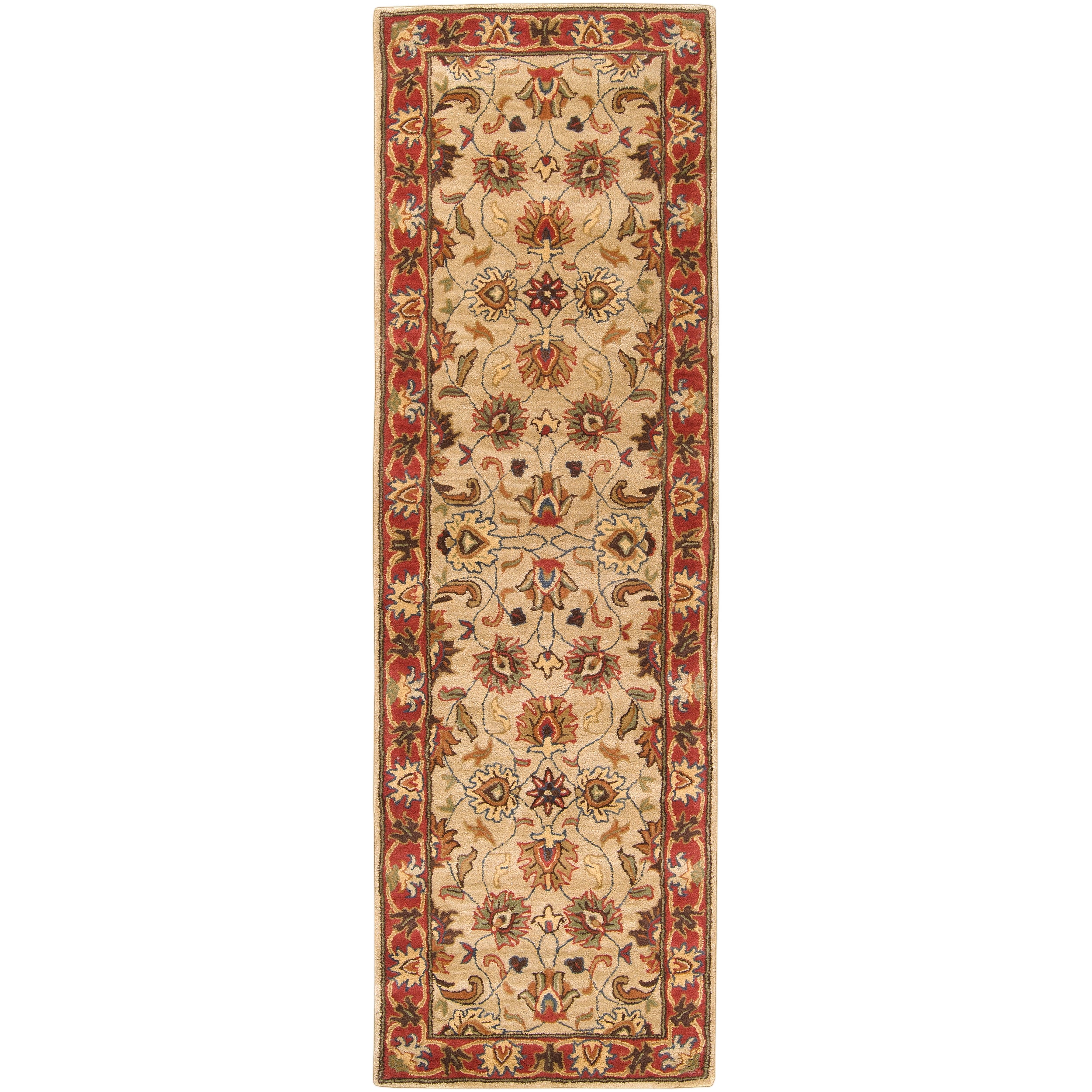 Hand tufted Abiqua Beige/red Traditional Border Wool Rug (26 X 8)