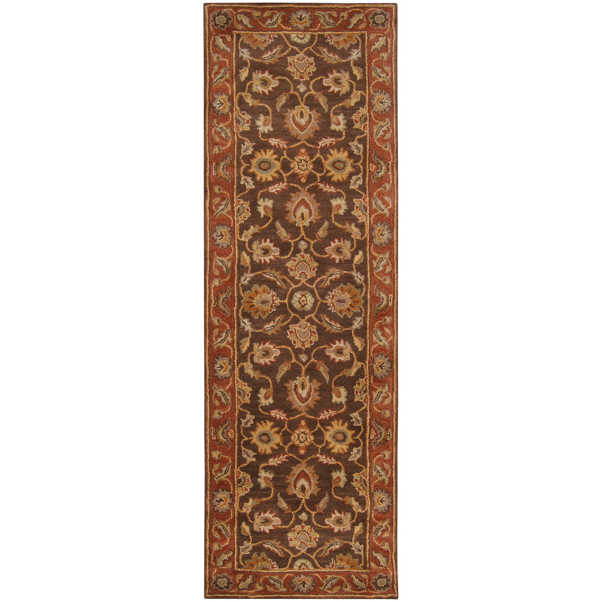 Hand tufted Amargosa Brown Floral Border Wool Rug (3 X 12)