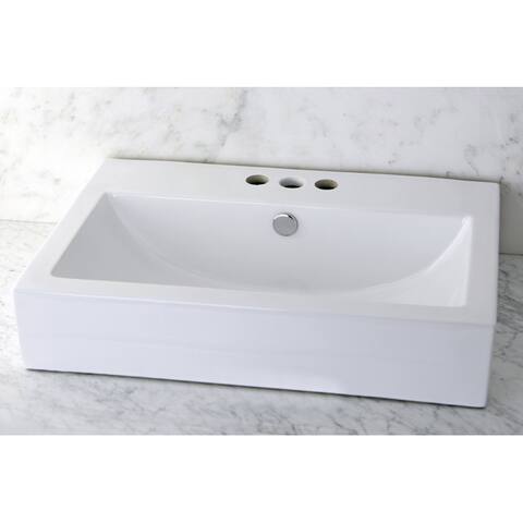 Vitreous China White Rectangular Vessel Pre-Drilled Bathroom Sink