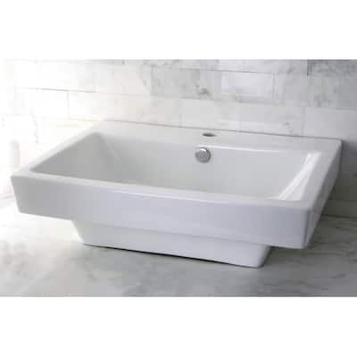 Vitreous China White Single Hole Square Topmount Bathroom Sink