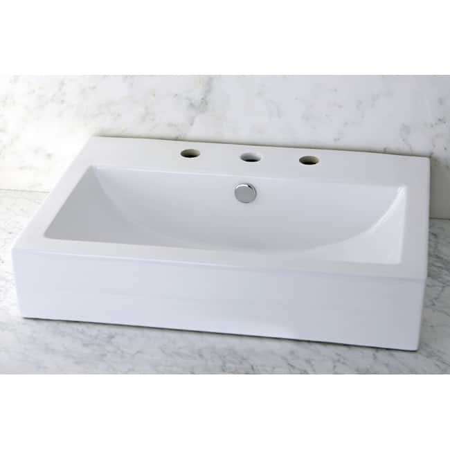 Vitreous China White Rectangular Vessel Bathroom Sink