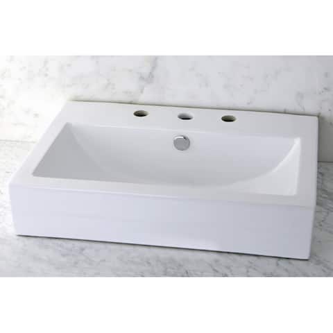 Vitreous China White Rectangular Vessel Bathroom Sink
